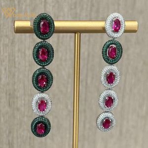 Knot Wong Rain 18K White Gold Plated Colorful High Carbon Diamond Ruby Sapphire Drop Earrings for Women 925 Sterling Silver Jewelry