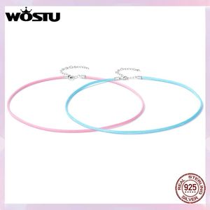 Halsband Wostu 925 Sterling Silver Blue Pink Wax Rope Chain Halsband för kvinnor Rainbow Color Girl Jewelry Accessories Plata 925 Gift