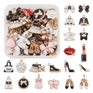 Other 40Pcs/Box Enamel Charms Alloy Mixed Lipstick Lip Dress Shoes Bag Necklace Pendant Bracelet Handmade Jewelry Making Accessories