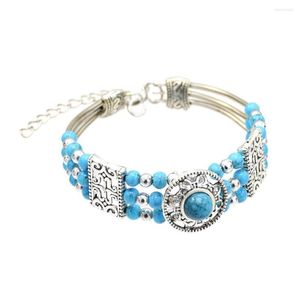 Strang Exquisites Perlen-Türkis-Armband für Frauen, handgefertigt, hohle Blume, Charm-Armbänder, Armreifen, Gypsy African Tribe, Modeschmuck