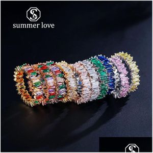 Band Rings Cute Rainbow Baguette Cz Eternity Ring Trendy Engagement Wedding Stack For Women Irregar Copper Inlaid Zircon Crystal Jew Dhv6R