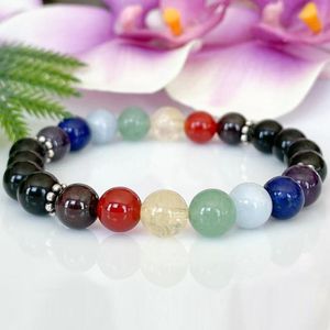 MG1898 Neues Design 8 mm natürlicher 7 Chakra-Edelstein, handgefertigtes Armband für Damen, schwarzer Turmalin, Handgelenk-Mala, Yoga-Schmuck