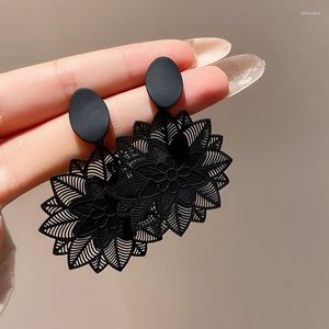 Baumeln Ohrringe Mode Spitze Blume Tropfen Für Frauen Schwarz Wald Ohrring Korea Runde Geometrische Schmuck Zubehör 2023 Trendy
