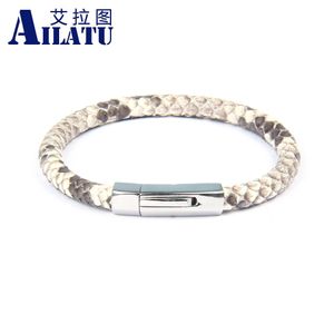 Armband ailatu ny lyx 6mm äkta python orm hud läder armband rostfritt stål smycken