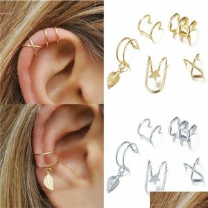 Dangle Chandelier Korean Fashion Gold Leaves Ears Cuff Black Nonpiercing Ear Clips Fake Cartilage Earring Clip Earrings For Women Dhklb