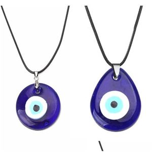 Pendant Necklaces Fashion Round Evil Blue Eye Necklace Men Glass Leather Rope Chain Turkish Protection Lucky Girls Womennecklaces Je Dhbo2