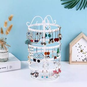 Boxes Hot Sale Rotating Jewelry Organizer 4 Tiers Earring Storage Rack 188 Holes Jewelry Showing Rack Black White Pink Jewelry Display