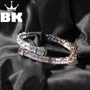 ブレスレットBling King CZ Custom Opened SquareZirconBaguette Iced Out CZ Bracelet Gold Silver Color for Men Luxury Drop Shipping