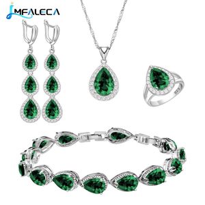 Necklace Natural Green Emerald Silver 925 Jewelry Sets Women Topaz Long Earrings Bracelet Necklace Rings Fashion Set Dropshipping