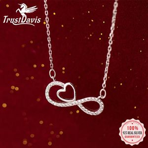 ネックレスTrustdavis Real 925 Sterling Silver Clavicle Necklace for Women Infinity Romantic Heart CZ Wedding Party Fine Jewelry DA1900