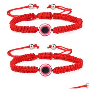 Łańcuchowe ręcznie robione Bransoletki Evil Eye Red String Link Bangle Ojo Turco Kabh Protection Luck Amet Wish Braided Branslet Biżuteria dla kobiet Dhfhk