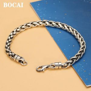 Armreif BOCAI Neue echte reine S925 Silber Schmuck geflochtene Seil Kette Retro Persönlichkeit Trend Männer und Frauen Armband