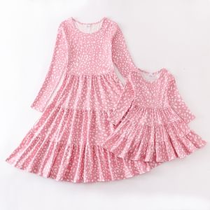 Tshirts Girlymax Winter Spring Parentage Clothe Baby Girls Mommy Me Pink Polka Dots Milk Silk Dress 230519