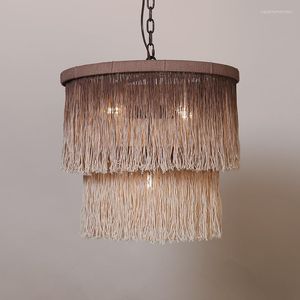 Pendant Lamps American Country Rope Chandelier Vintage Personality Hallway Bedroom Lamp Industrial Style