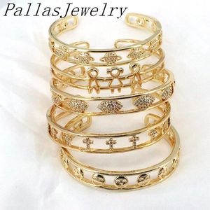 Bangle 3pcs cobre zircão cruz olho sorriso charme pulseiras para mulheres branco zircão ouro pulseira pulseira meninas jóias