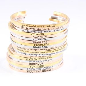 Armreif, gemischte Farben, 316L Edelstahl, mit Gravur, positives, inspirierendes Zitat, Mantra-Armband, Armreif für Damen und Herren, Schmuck