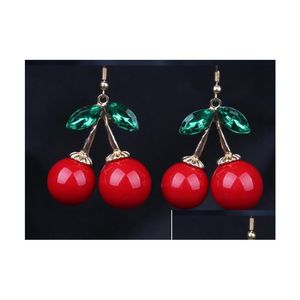 Dangle Chandelier Frozen Cherry Earrings Lovely Red Fruit Ear Stud Crystal Rhinestone Fashion Charm 12Pairs /Lot E85 Drop Delivery Dh7P3