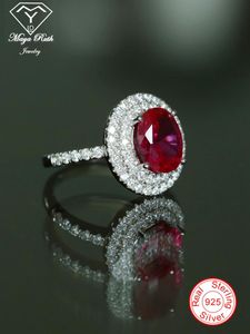 Rings Lab Created Ruby Gemstone Cocktail Ring For Women Red Real 925 Sterling Silver Party Anniversary Gift Female Oval Shape Vintage