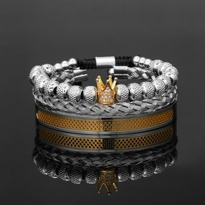 Armreif Hohe Qualität Edelstahl Herren Armband Armreif Luxus Marke Männlich Cz Zirkon Gold König Krone Perlen Armband Homme Männer schmuck