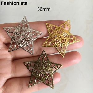 ÖVRIG 100 PCS METAL FILIGRE STAR CHARMS 36MM GOLD STEELCOLOR ANTIK BRONSE HOLLOW STAR SMEECHRY Supplies 5