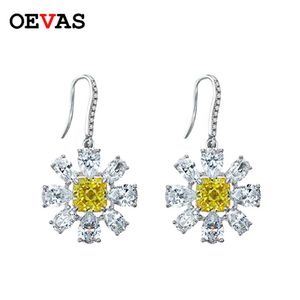 Knot OEVAS 100% 925 Sterling Silver 7*7mm Chrysanthemum High Carbon Diamond Drop Earrings For Women Trendy Sparkling Fine Jewelry