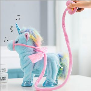 Плюшевые куклы 35 -сантиметровые электрические ходьбы Unicorn Funny Toy Talking Music Music, набитая для детей детей 230520
