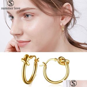 Dangle Chandelier High Quality Knotted Circle Hoop Earring For Women Girls Stianless Steel Gold Plating Round Fashion Jewelry Gift Dhi72