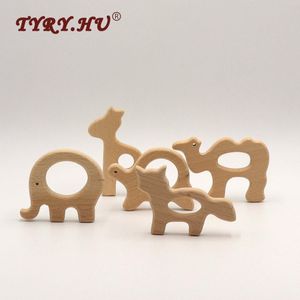 Beads TYRY.HU 25Pcs Animal Shaped Beech Wooden Teether Natural Healthy Baby Wooden Chewed Beads Infant Teething Toys DIY Accessories