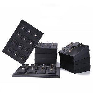 Boxes Retail Jewelry Store Window Showcase Luxury Black Pu Leather Ring Jewelry Display Tray Insert Charm Pendant Earring Accessories