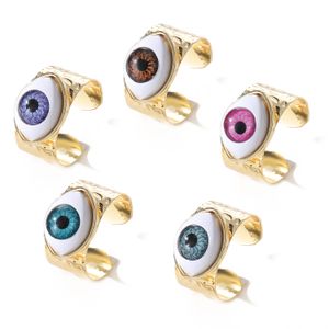 Gold cobre Lucky Crystal Turkish Mal Eyes Ring Band Men Red Blue Geométrico Design Open Anéis de Casal Jóias de Casamento Amigos