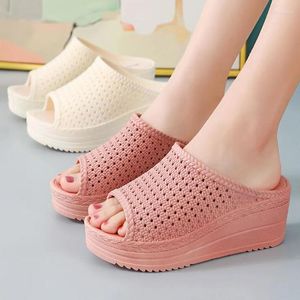 Pantofole Donna Scava Fuori Piattaforma Donna Estate Fondo spesso Zeppe Sandali Chunk Slides Beige Rosa 2023 Zapatillas Mujer Scarpe