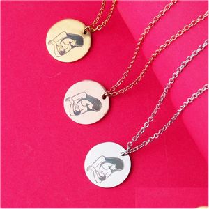 Pendant Necklaces Stainless Steel Mother Baby Cartoon Necklace Moms Love Minimal Round Piece Engraved Sier Gold Colors Jewelry For M Dhknz