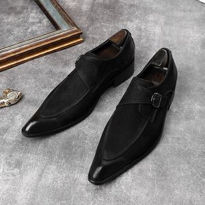 Мужские туфли кожаные сплошные туфли классическая британская низкая каблука удобная модная пряжка chaussure homme