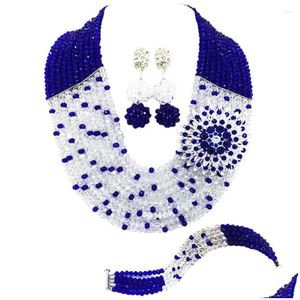 Örhängen halsband set mode royal blue clear ab transparen nigerianska afrikanska pärlor smycken kristall armband set dhgarden dhzws