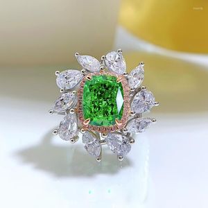 Anéis de cluster 925 prata esterlina 8 10 Emerald Crushed Lab Ring Diamond Ring Vintage Luxury 10k White Gold Plated Women Fine Jewelry