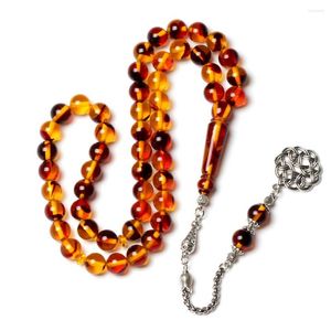 Strand muslimsk tasbih bönpärlor handgjorda fina färgharts amber 10mm 51 Misbaha islamisk silver tassel rosenkrans tespih