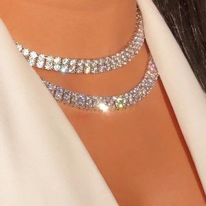 Halsband 2022 Classic Double Layer 3mm CZ Tennis Chain Halsband Sparking Bling Cubic Zirconia Trendy Geometric Choker Jewelry for Women