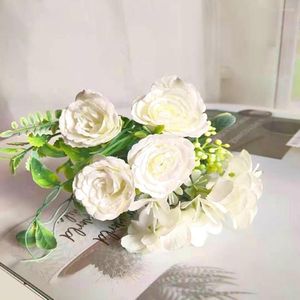 Decorative Flowers 1 Bouquet Artificial Peony Tea Rose Silk Fake For DIY Living Room Home Garden Wedding Decoration Bridal