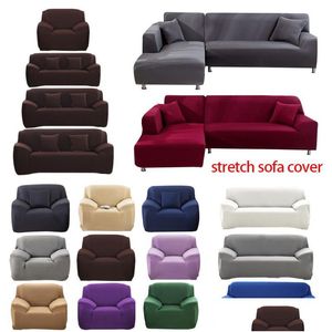 Chair Covers 1/2/3/4 Seater Sofa Er Polyester Solid Color Nonslip Couch Ers Stretch Furniture Protector Living Room Settee Sliper Dr Dhgvo