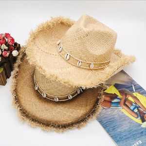 Breite Krempe Hüte 2023 Sommer Raffia Hut Big Raw Edge für Unisex Sun Beach Hohe Qualität Schöner cooler Western
