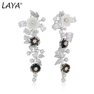 Knot Laya 925 Sterling Silver Summer Hot Style Luxury Jewelry High Quality Zircon Natural Shell Flower Drop Earrings For Women