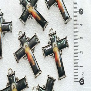 encantos 30 peças/compaixão jesus motivo religião crucifixo metal emblema artesanato pingente colar único lado