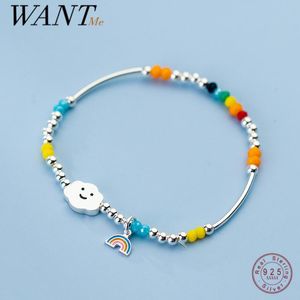 Armreifen Wantme Smile Rainbow Armreif 925 Sterling Silber Niedliche Stahlpfeife Perlen -Charmalme Armband für Frauen Freundin Geburtstag Schmuck Geschenk