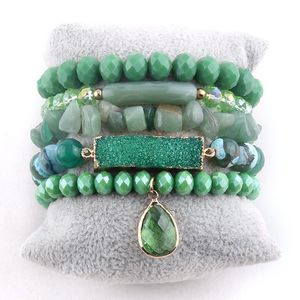 Bracelets RH Fashion Beaded Bracelet 5pc Green Stack Stone /Glass Bracelet Sets For Women Boho Jewelry Gift DropShip