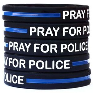 ブレスレット100pcs警察の生活青い細いラインリストバンドは警察のリストバンドブレスレットバングルリストバンドのために祈る