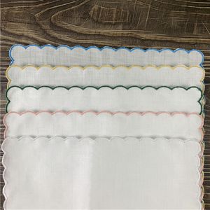 Handkerchiefs Set of 12 Home Textiles Wedding Ladies Handkerchief 100 Linen Color embroidered Scalloped Edge Hankies 3030 CM 230519