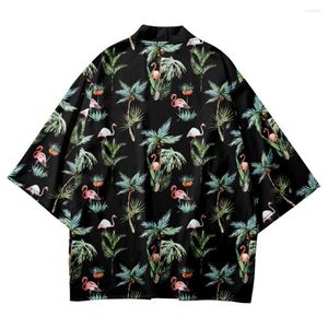 Roupas étnicas moda de moda flamingo coco praia praia quimono mulher cardigan camisa 2023 verão japonês yukata feminino robe de roupas de rua