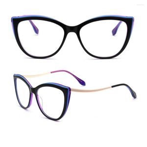 Sonnenbrillenrahmen Frauen Cateye-Brillen Optischer Acetat-Brillenrahmen für Retro-Metallbrillen Lila Rosa Grün Rot Rezept