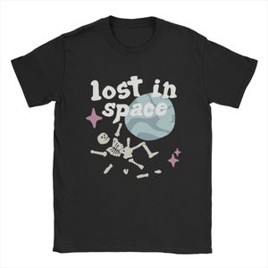 Mens camisetas divertidas Planeta quebrada perdida no espaço masculino Crew algodão Camise