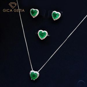 Sets GICA GEMA New Trendy Real 925 Sterling Silver Jewelry Set Created Emerald Earrings Rings Necklace Wedding Promise Female Gifts